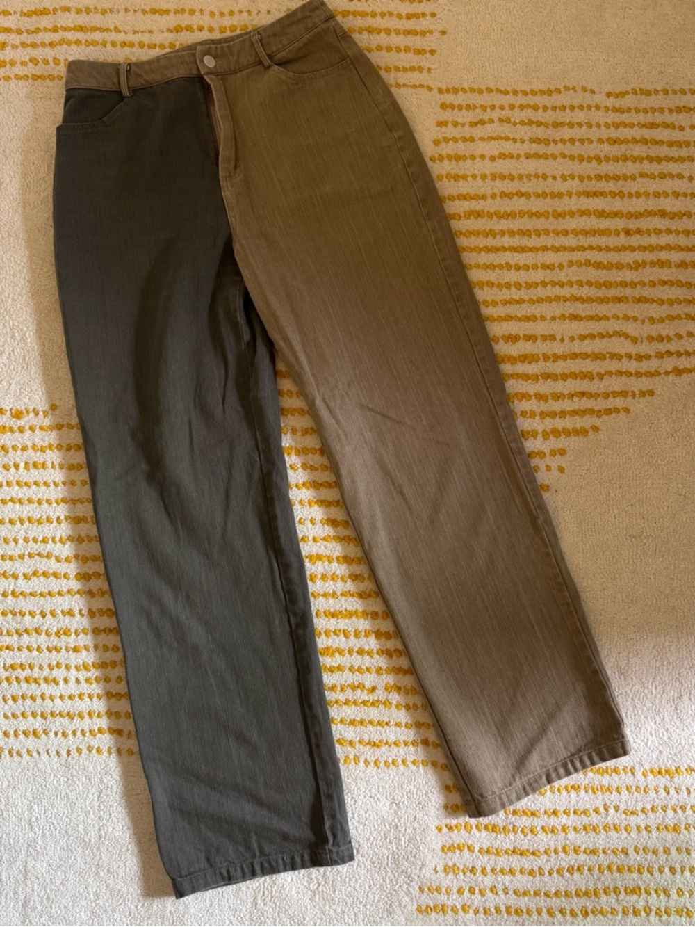 12th Tribe Two-Tone Straight-Leg Pants in Olive/Brown - Picture 2 of 5